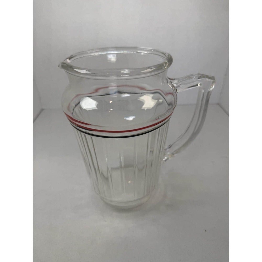 Hazel Atlas Crystal Clear Red Black Stripe New Century Pitcher Depression Glass